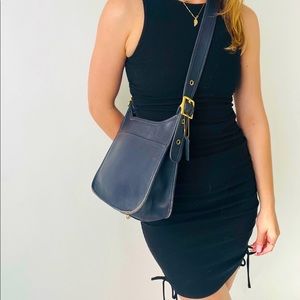 vintage coach crossbody navy leather bag